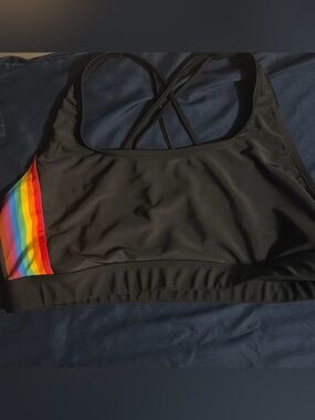 Black Women's Swim top with Rainbow Accent